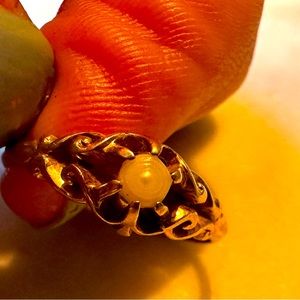 Vintage gold ring with pearl size 10 delicate antique